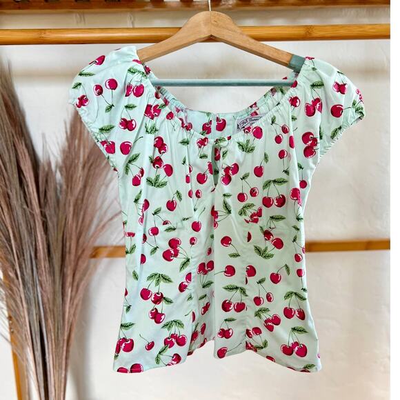 Hell Bunny Cherry Print Blouse - White and Red - Picture 1 of 9